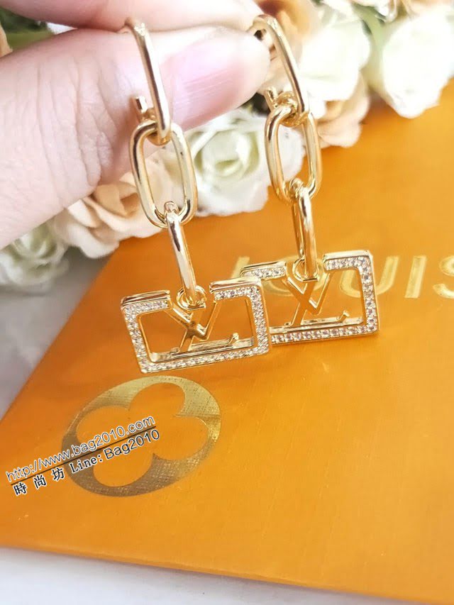 Louis Vuitton新款飾品 路易威登微鑲晶鑽流蘇logo字母耳釘 LV雙環字母滿鑽耳環耳吊  zglv2239